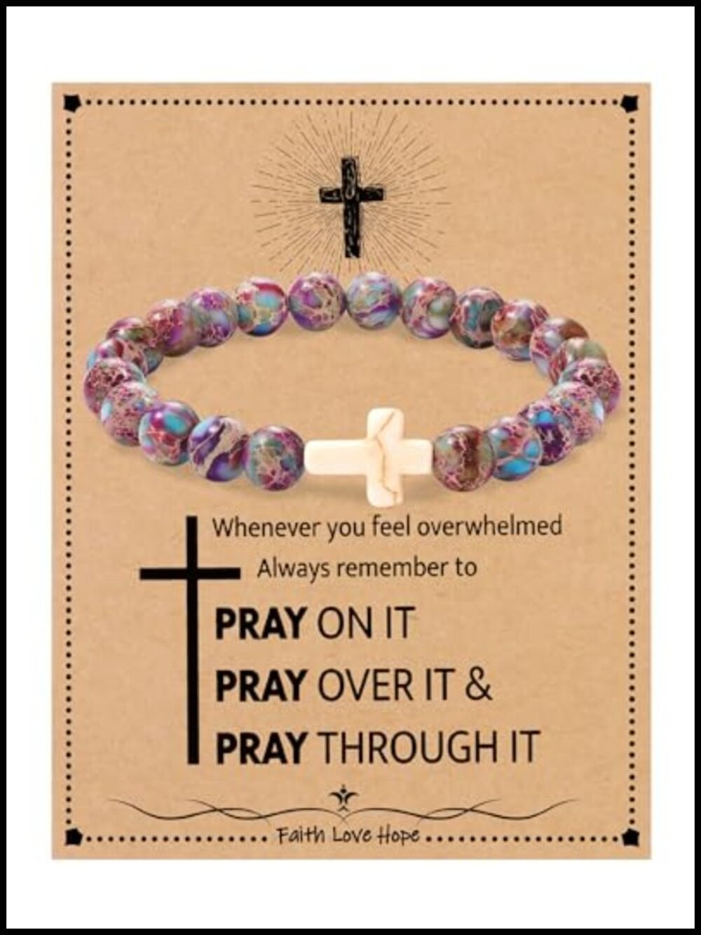 Imperial Stone Cross Bracelet Women Adjustable Religious Christian Gift